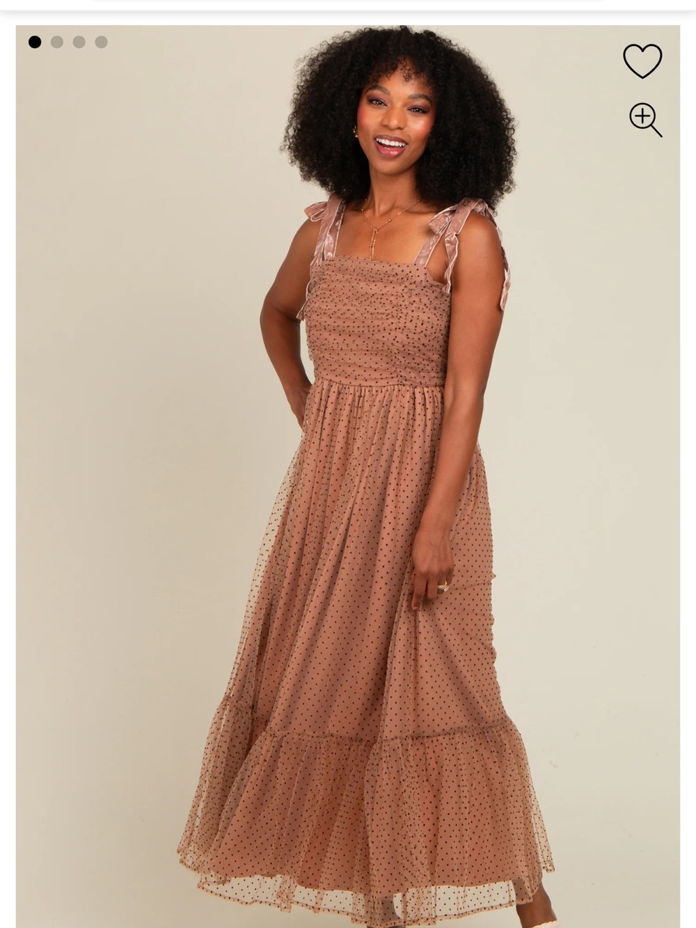 entro Dusty Rose Polka Dot Midi Dress with Tie Shoulders